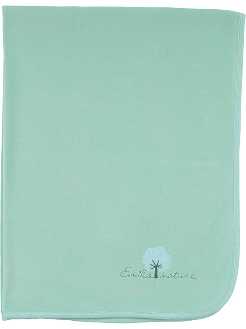 Eveil et Nature Plaid velours 75x100 cm Coton bio Vert menthe - Kiabi