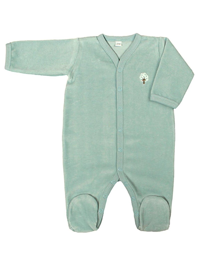 Eveil Et Nature Pyjama Velours Coton Bio Vert d'eau - Kiabi