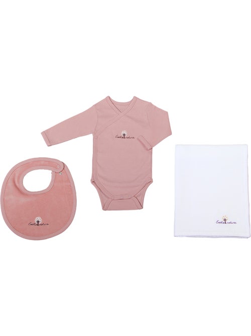 Eveil et Nature Set Body/Bavoir/Lange Coton bio - Kiabi