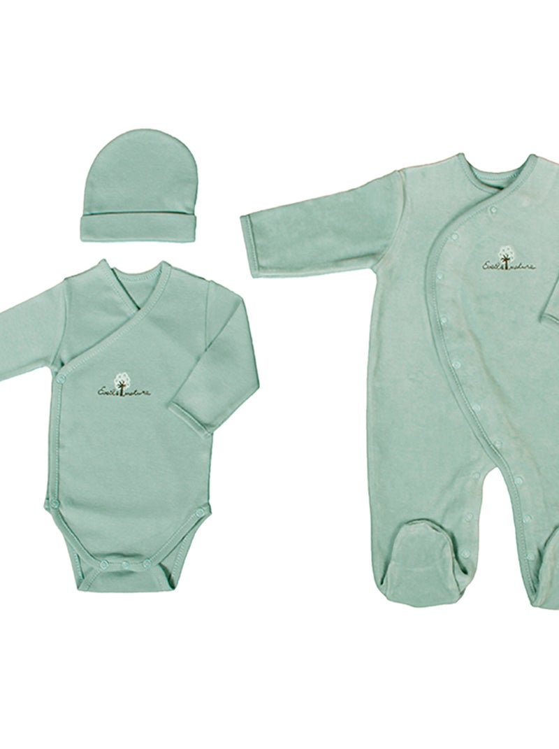 Eveil Et Nature Set Body/bavoir/lange Coton Bio Vert - Kiabi