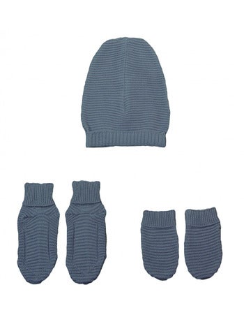 Eveil et Nature Set bonnet-chausson-moufle 0-3 mois tricot coton bio
