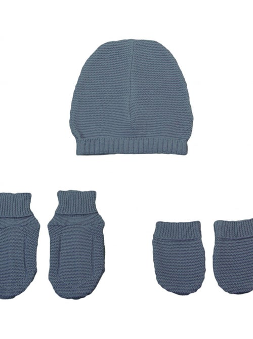 Eveil et Nature Set bonnet-chausson-moufle 0-3 mois tricot coton bio - Kiabi
