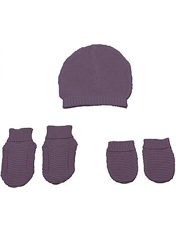 Eveil et Nature Set bonnet-chausson-moufle 0-3 mois tricot coton bio