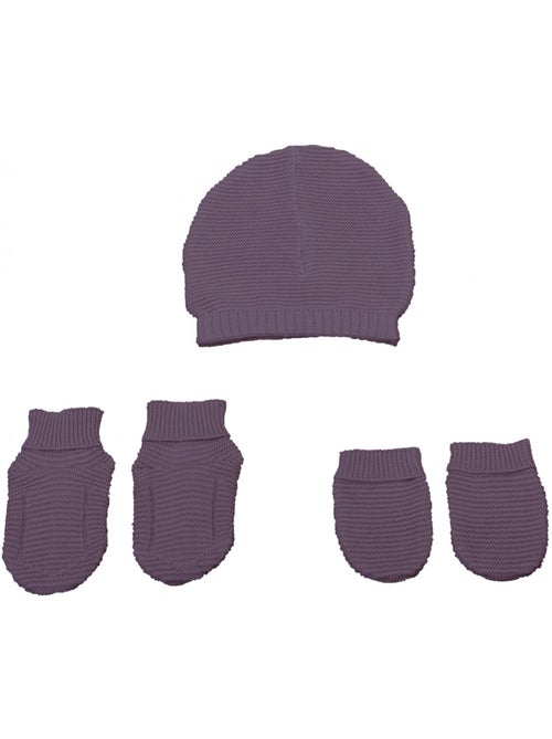 Eveil et Nature Set bonnet-chausson-moufle 0-3 mois tricot coton bio - Kiabi