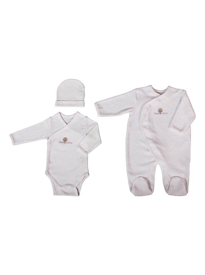 Eveil Et Nature Set Dorsbien Velours /body/bonnet Coton Bio Blanc - Kiabi