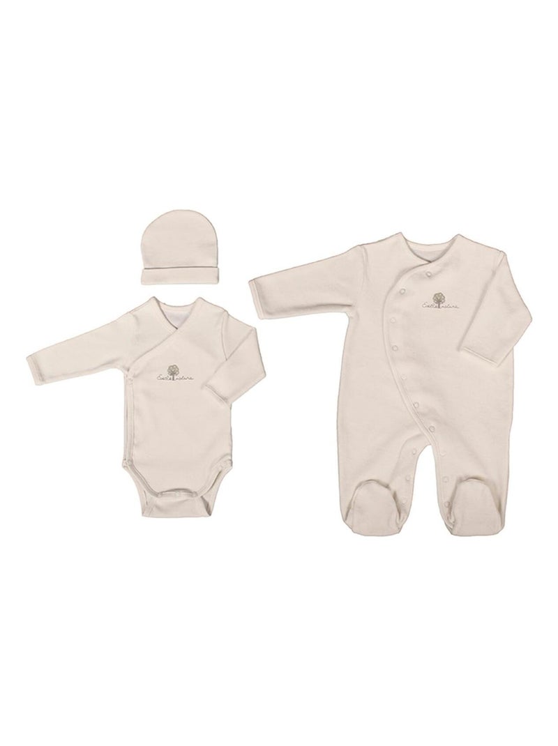 Eveil Et Nature Set Dorsbien Velours /body/bonnet Coton Bio Ecru - Kiabi