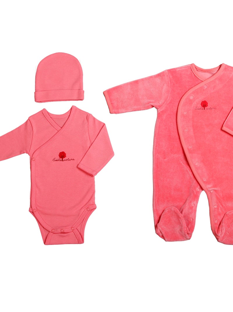 Eveil Et Nature Set Dorsbien Velours /body/bonnet Coton Bio Rouge - Kiabi