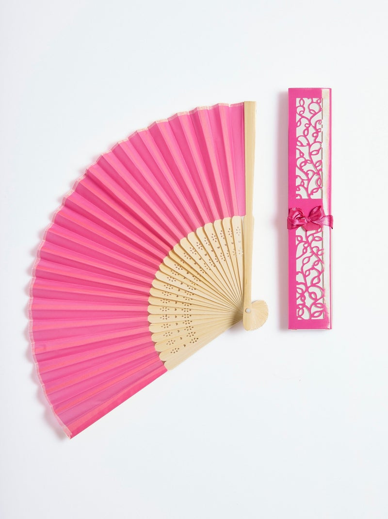 Éventail bambou et étui cadeau Rose fushia - Kiabi