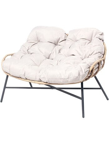 EVORA Salon de jardin 4 places canapé + fauteuils gris foncé