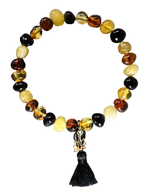 EXCLU WEB Bracelet adulte - Ambre multicolore, pompon noir et lotus or - Kiabi