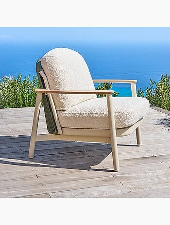 Fauteuil bas de jardin en aluminium effet bois et corde tressée MYLORE