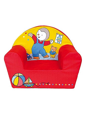 Fauteuil club imprimé pour enfant T'choupi couleur rouge et jaune