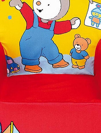 Fauteuil club imprimé pour enfant T'choupi couleur rouge et jaune