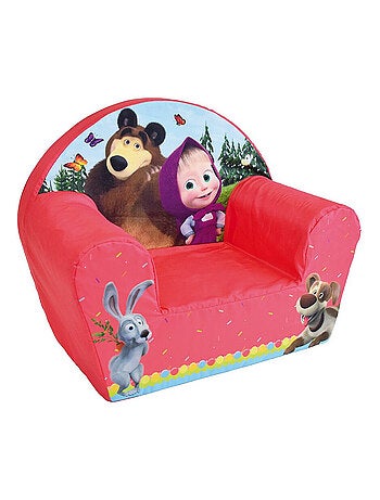 Fauteuil club imprimé pour enfant thème Imprimé Masha et Michka couleur rouge