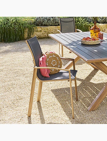 Fauteuil de jardin empilable en aluminium effet bois AXANT