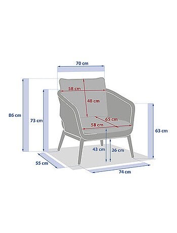Fauteuil de salon de jardin en acier effet bois et mailles ORISSA