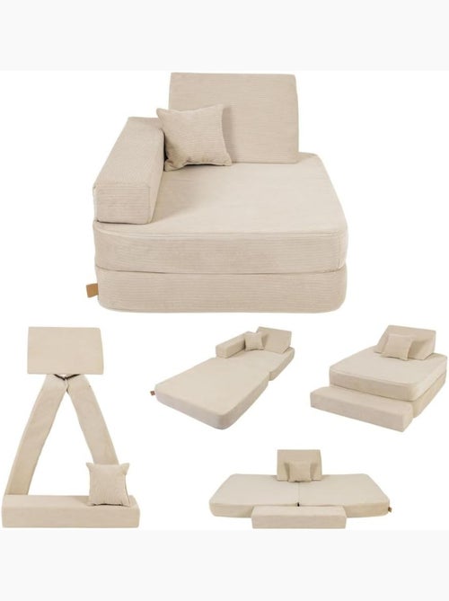Fauteuil enfant convertible velours côtelé doux beige - Kiabi Fauteuil enfant convertible velours côtelé doux beige - Kiabi