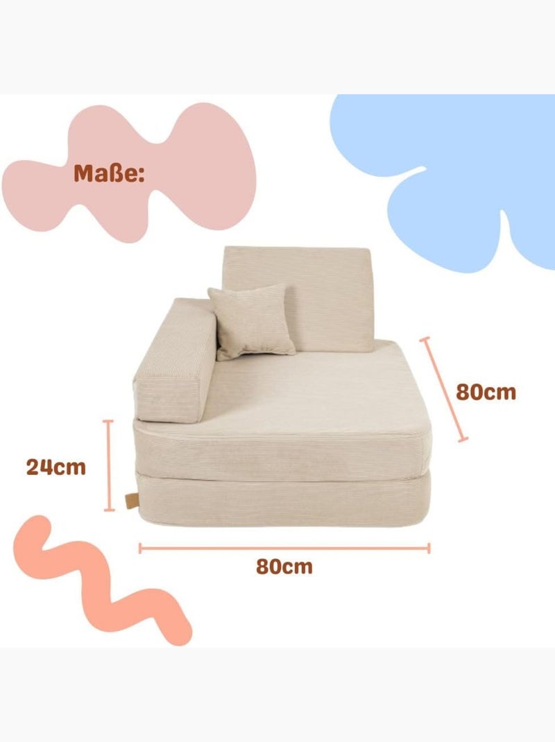 Fauteuil enfant convertible velours côtelé doux beige Beige - Kiabi
