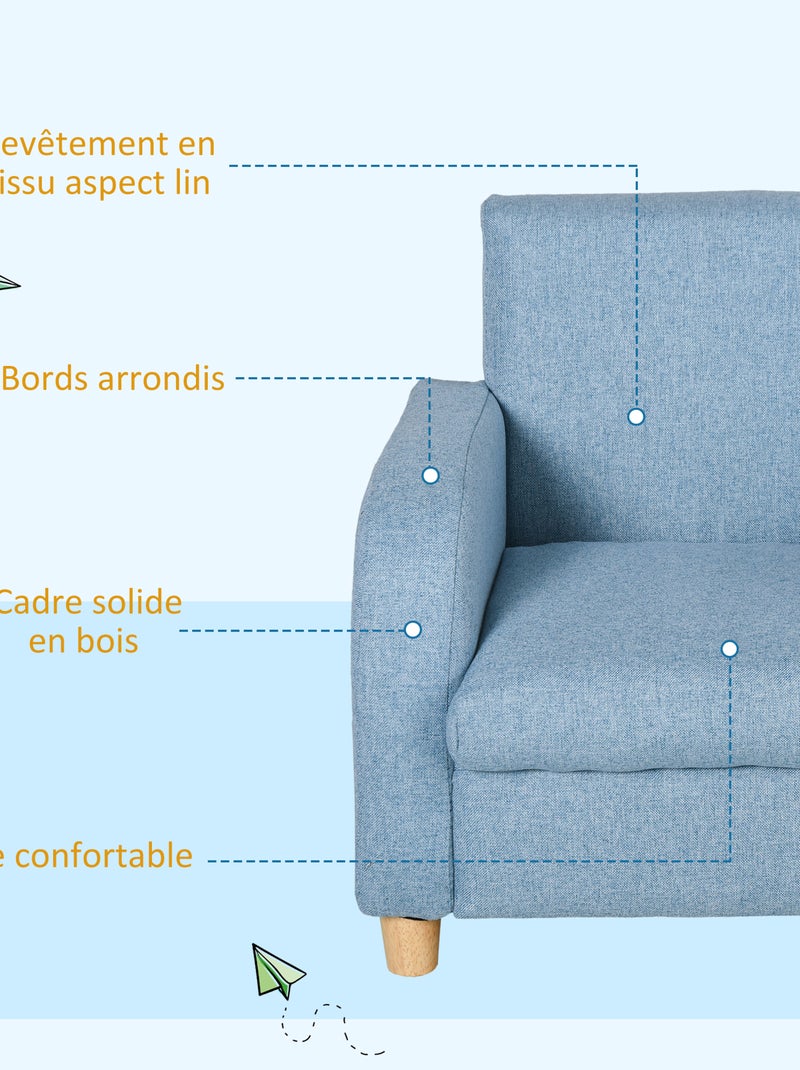 Fauteuil enfant design scandinave grand confort lin bleu Bleu Bleu - Kiabi
