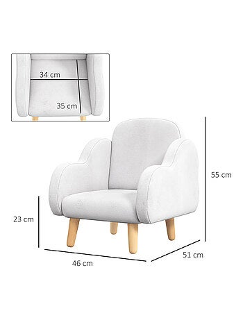 Fauteuil enfant design scandinave nuage tissu polaire blanc