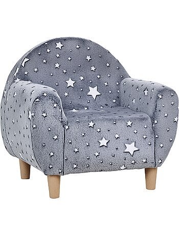 Fauteuil enfants phosphorescent avec motif étoilé, tissu velours, gris