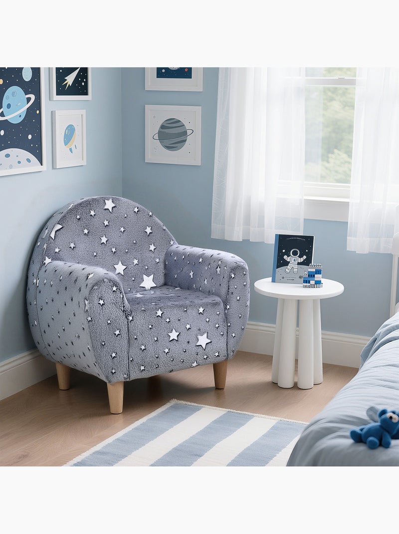 Fauteuil enfants phosphorescent avec motif étoilé, tissu velours, gris Gris - Kiabi