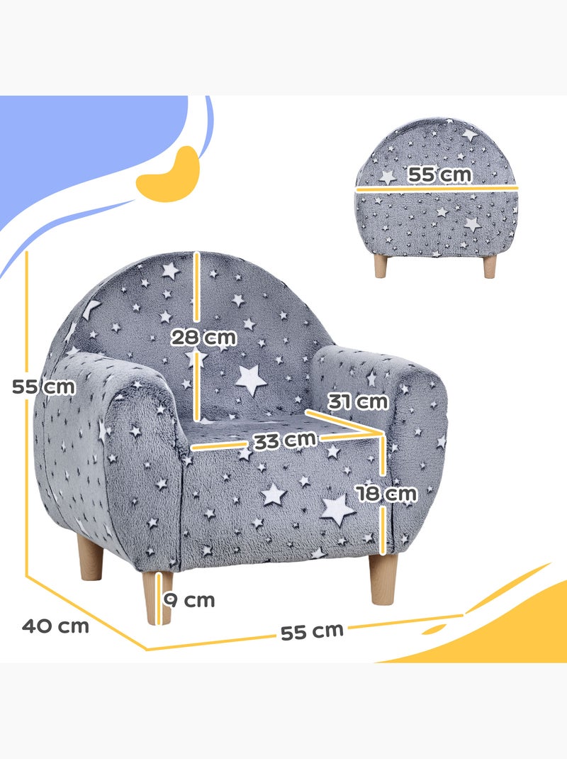 Fauteuil enfants phosphorescent avec motif étoilé, tissu velours, gris Gris - Kiabi