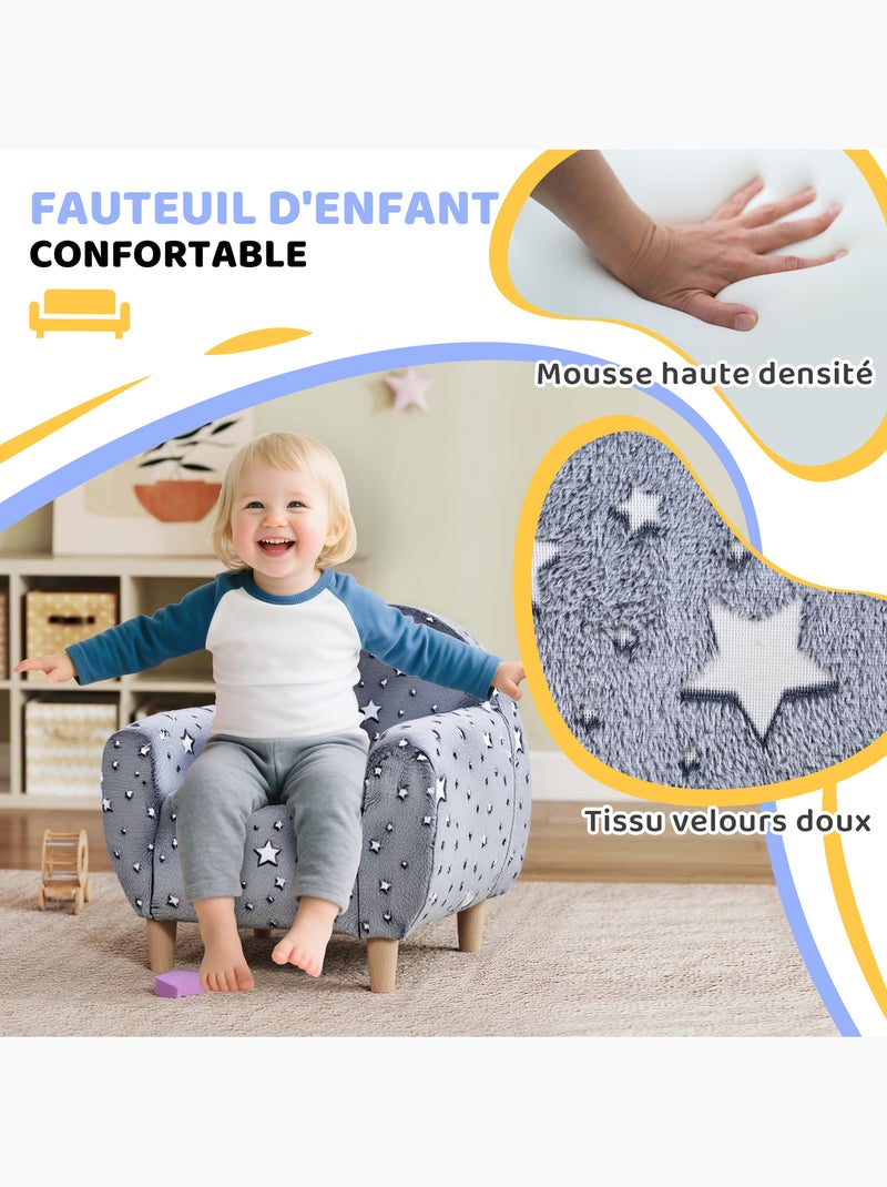 Fauteuil enfants phosphorescent avec motif étoilé, tissu velours, gris Gris - Kiabi
