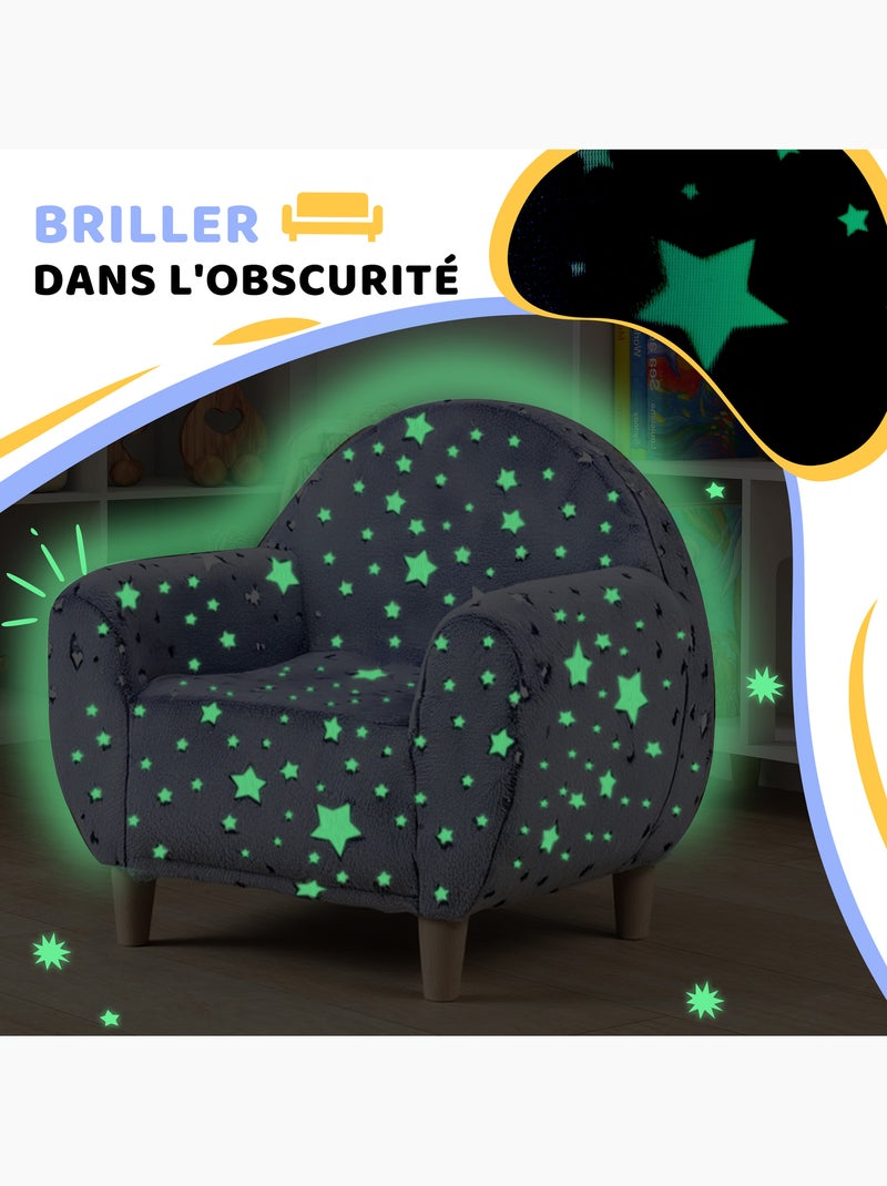 Fauteuil enfants phosphorescent avec motif étoilé, tissu velours, gris Gris - Kiabi