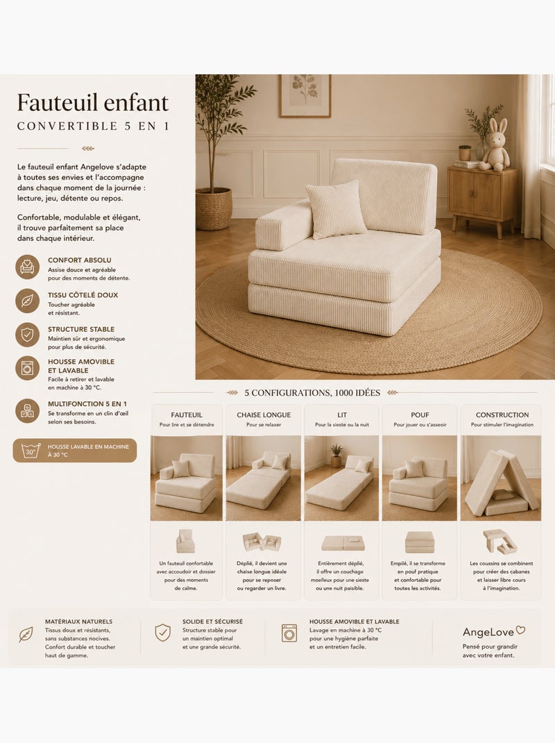 Fauteuil pliable enfant avec matelas confortable Marron - Kiabi