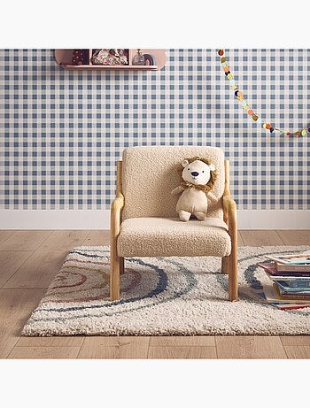 Fauteuil scandinave enfant bois d'hévéa et bouclette