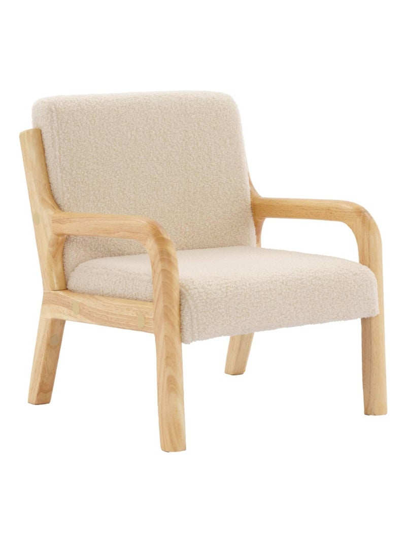 Fauteuil scandinave enfant bois d'hévéa et bouclette Beige - Kiabi