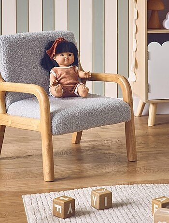 Fauteuil scandinave enfant bois d'hévéa et bouclette