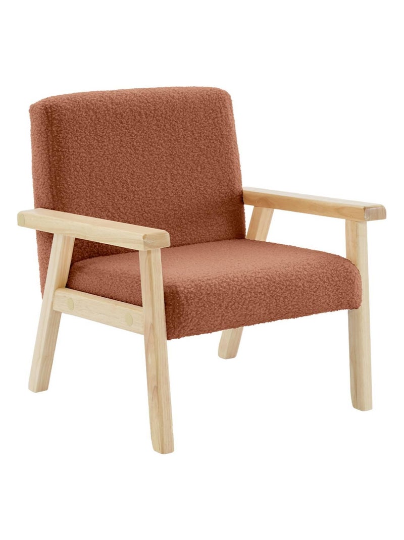 Fauteuil scandinave enfant bouclette et bois d'hévéa Isak Kid Rouge brique - Kiabi