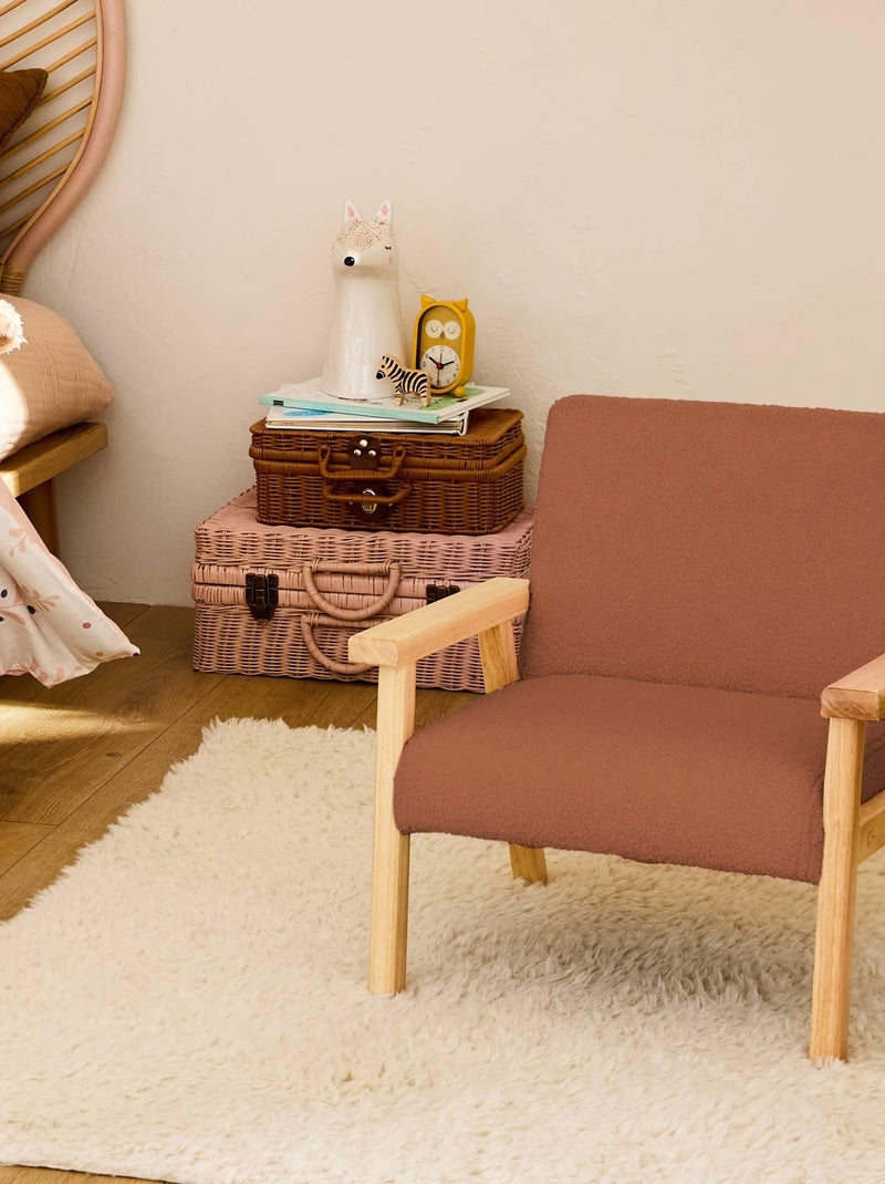 Fauteuil scandinave enfant bouclette et bois d'hévéa Isak Kid Rouge brique - Kiabi