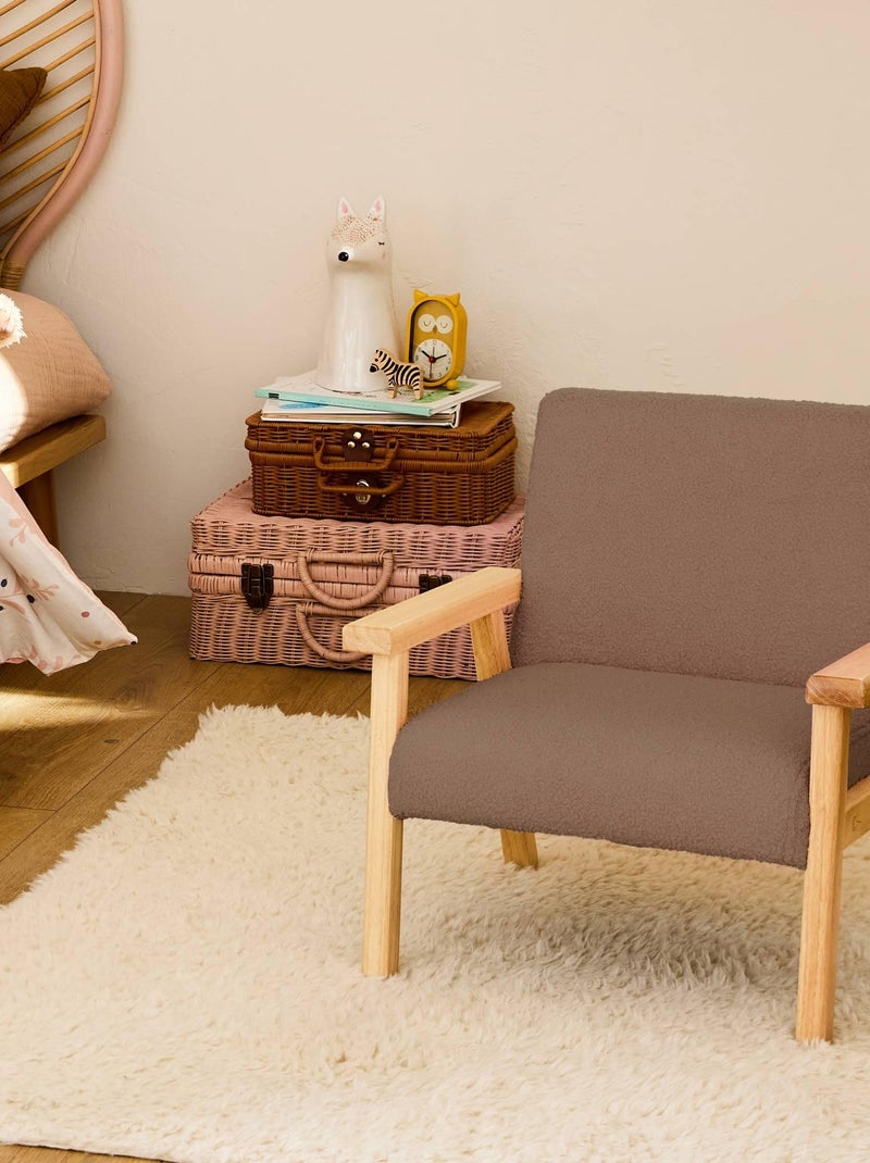 Fauteuil scandinave enfant bouclette et bois d'hévéa Isak Kid Taupe - Kiabi