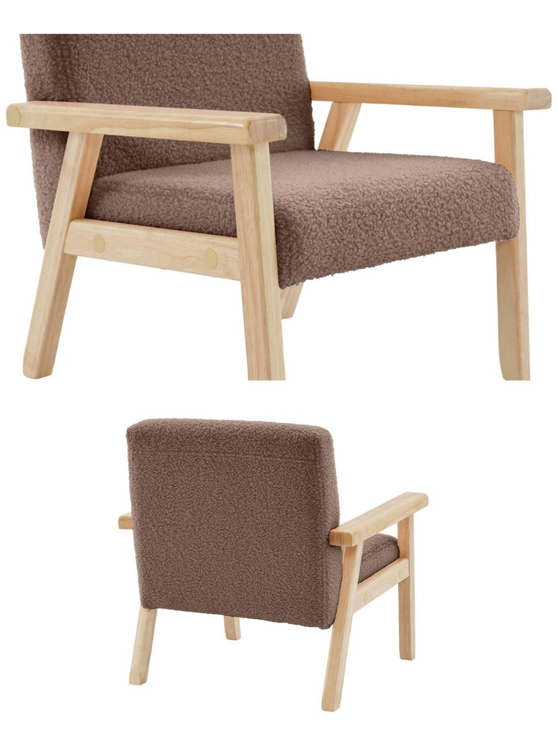 Fauteuil scandinave enfant bouclette et bois d'hévéa Isak Kid Taupe - Kiabi