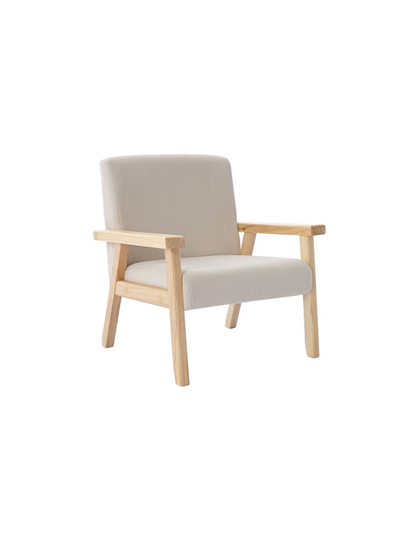 Fauteuil scandinave enfant velours côtelé et bois d'hévéa Isak Kid Beige - Kiabi