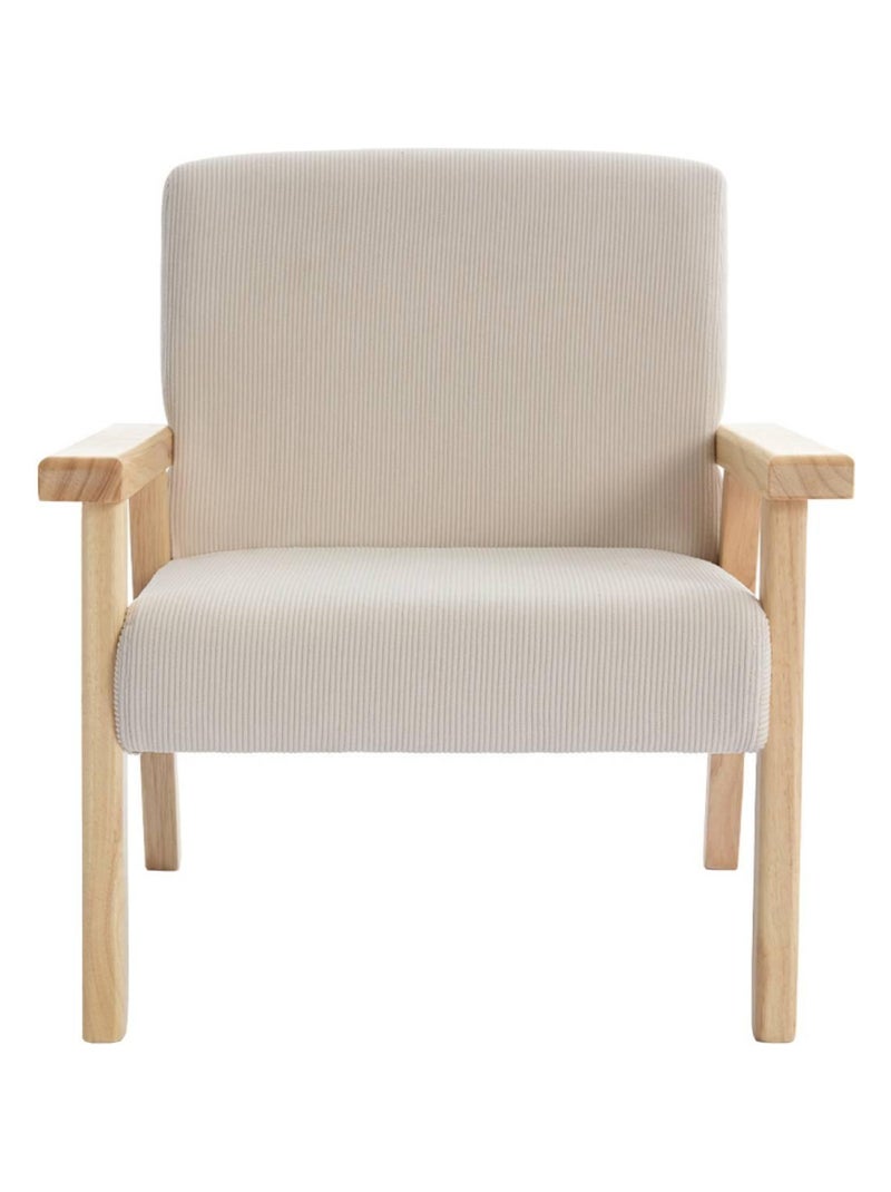Fauteuil scandinave enfant velours côtelé et bois d'hévéa Isak Kid Beige - Kiabi