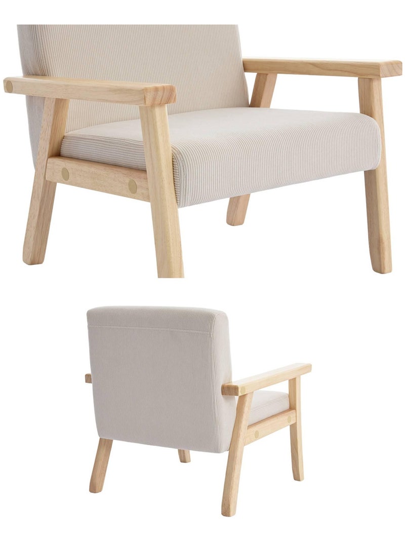 Fauteuil scandinave enfant velours côtelé et bois d'hévéa Isak Kid Beige - Kiabi
