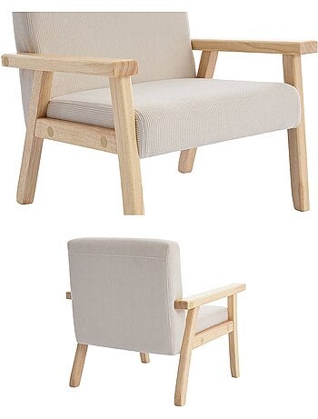 Fauteuil scandinave enfant velours côtelé et bois d'hévéa isak kid