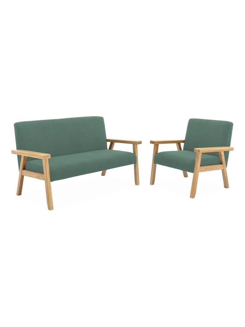 Fauteuil scandinave enfant velours côtelé et bois d'hévéa Isak Kid Kaki - Kiabi