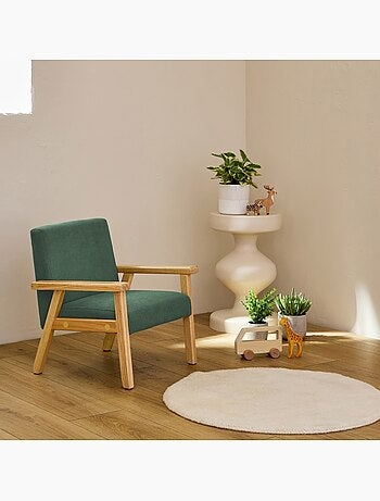 Fauteuil scandinave enfant velours côtelé et bois d'hévéa isak kid