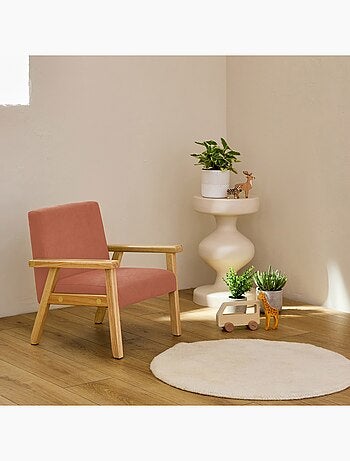 Fauteuil scandinave enfant velours côtelé et bois d'hévéa Isak Kid