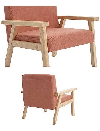 Fauteuil scandinave enfant velours côtelé et bois d'hévéa Isak Kid