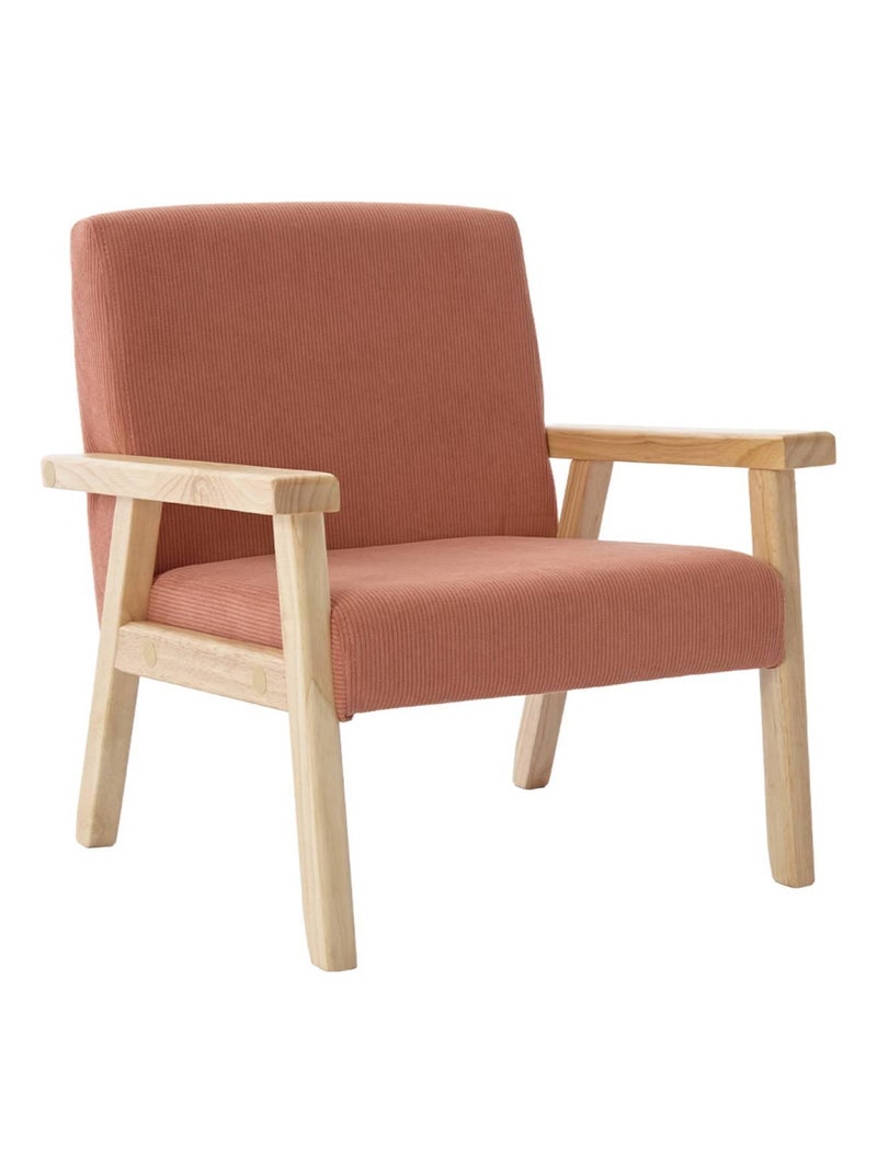 Fauteuil scandinave enfant velours côtelé et bois d'hévéa Isak Kid Rouge brique - Kiabi