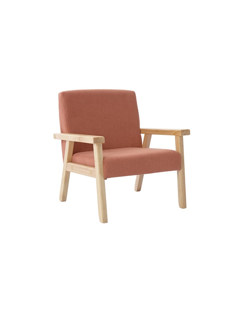 Fauteuil scandinave enfant velours côtelé et bois d'hévéa Isak Kid Rouge brique - Kiabi
