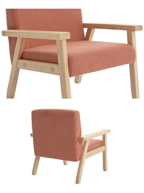 Fauteuil scandinave enfant velours côtelé et bois d'hévéa Isak Kid - Kiabi