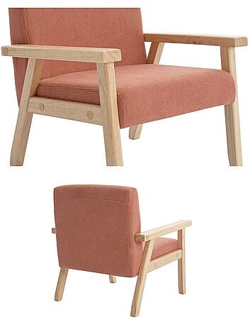 Fauteuil scandinave enfant velours côtelé et bois d'hévéa isak kid
