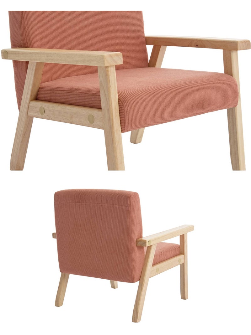 Fauteuil scandinave enfant velours côtelé et bois d'hévéa isak kid Terracotta - Kiabi